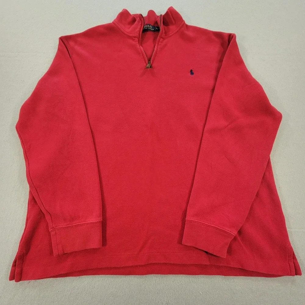 Polo Ralph Lauren 1/4 Zip Sweater Pullover Red Men's‎ Size XL Ribbed Cotton